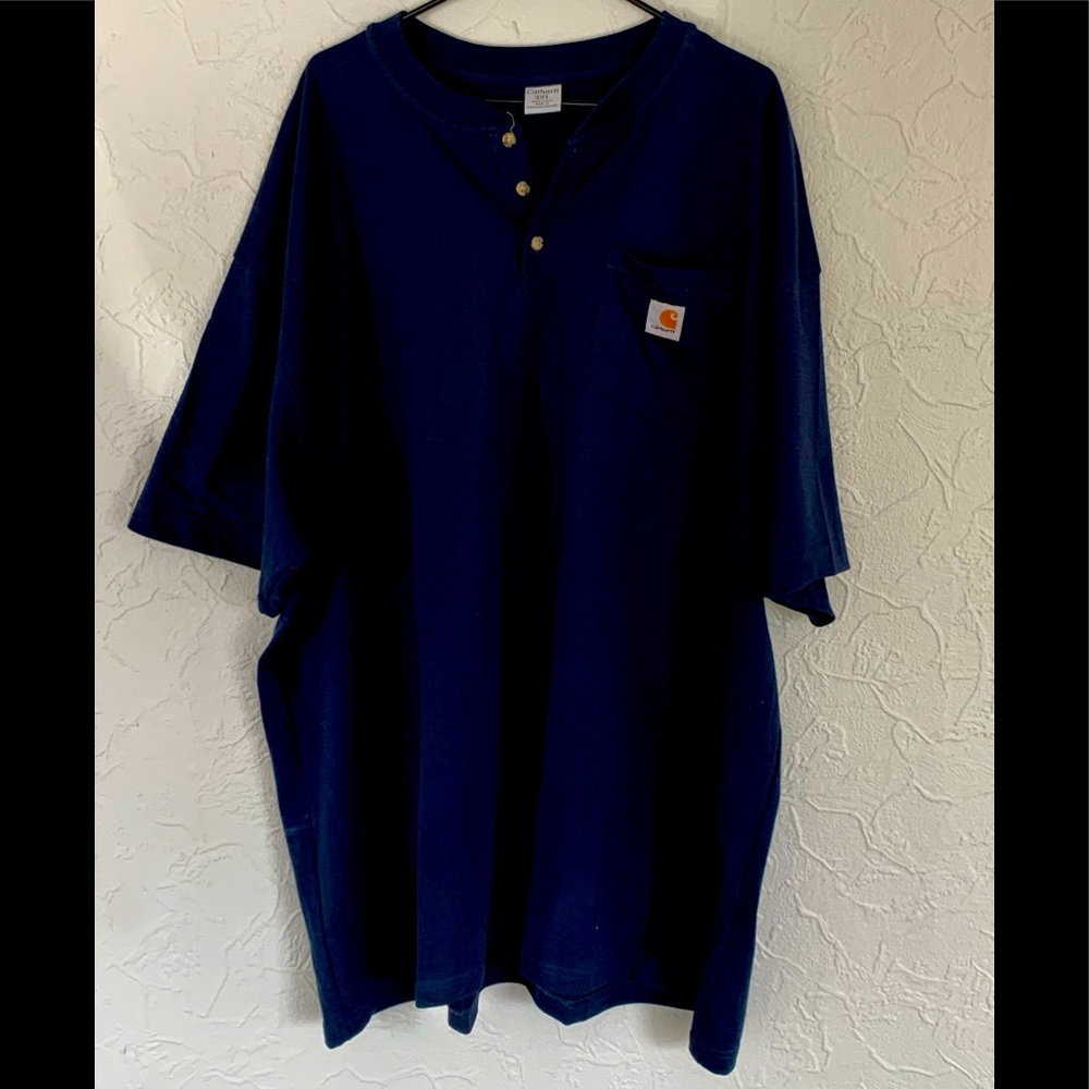 MENS CARHARTT LOOSE FIT HEAVYWEIGHT SHORT SLEEVE POCKET HENLEY NAVY XXXL NICE